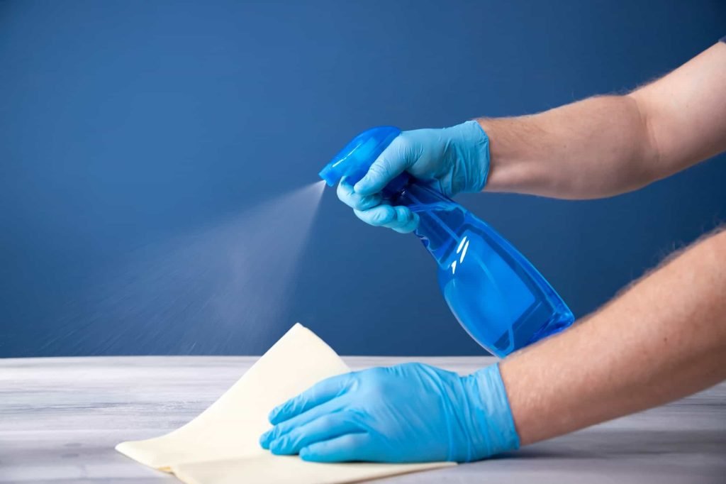 cleaning surfaces with an antiseptic during a coronavirus epidemic